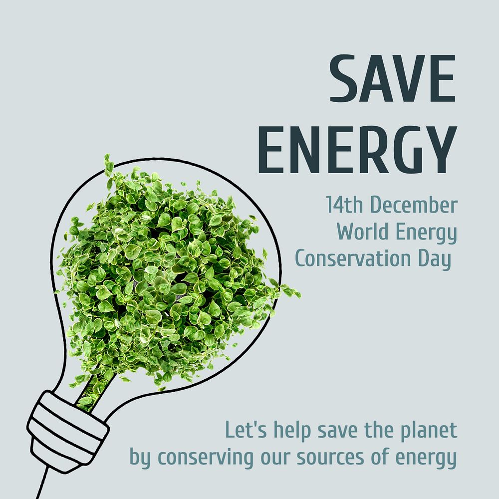 Save energy Instagram post template, editable text