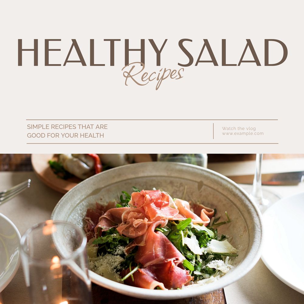 Healthy salad recipes Instagram post template, editable text