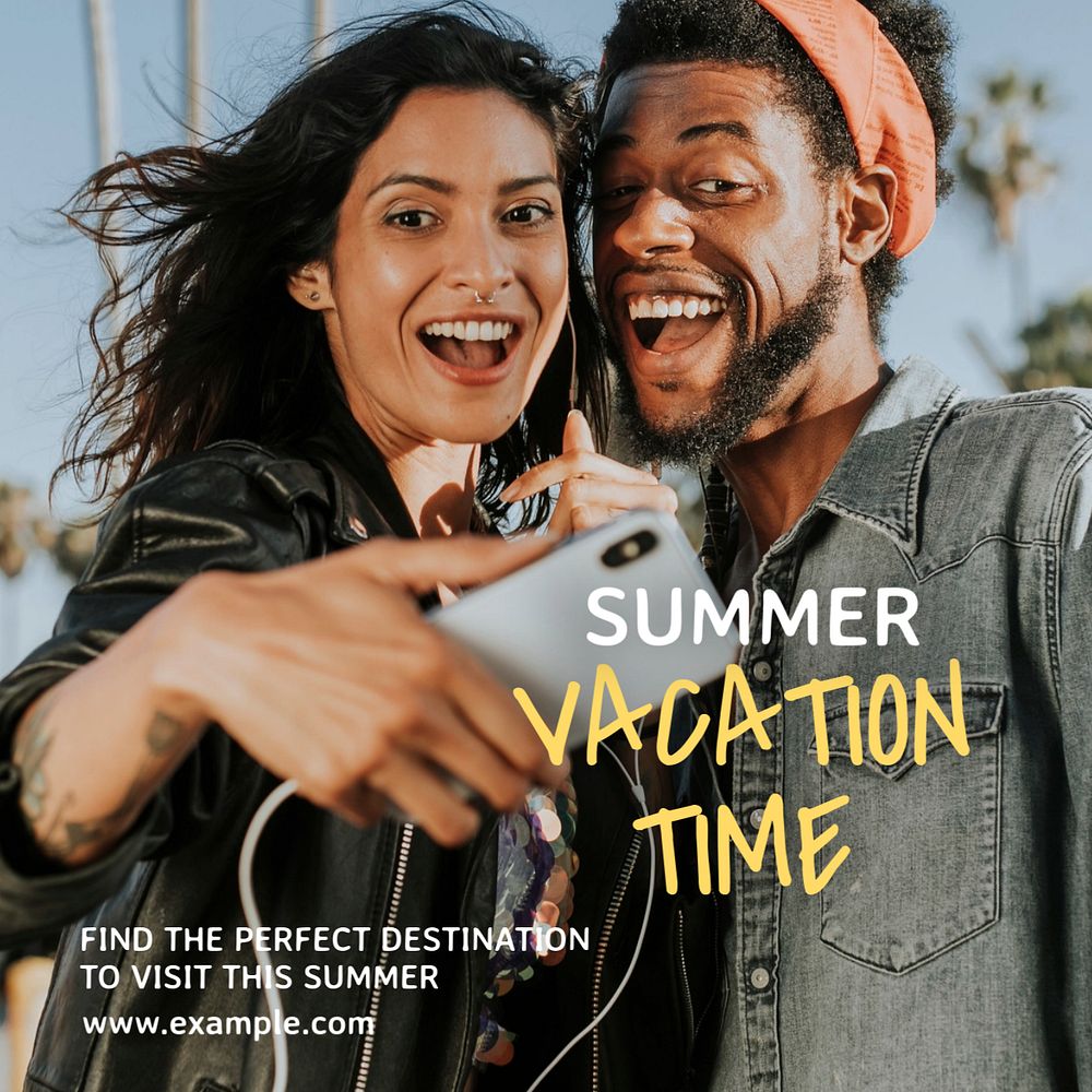 Summer vacation time Instagram post template, editable text