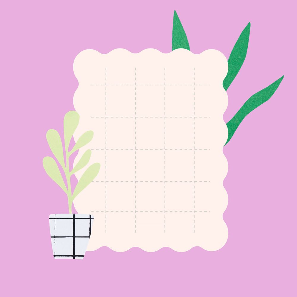 Plant doodles, purple background with grid paper note