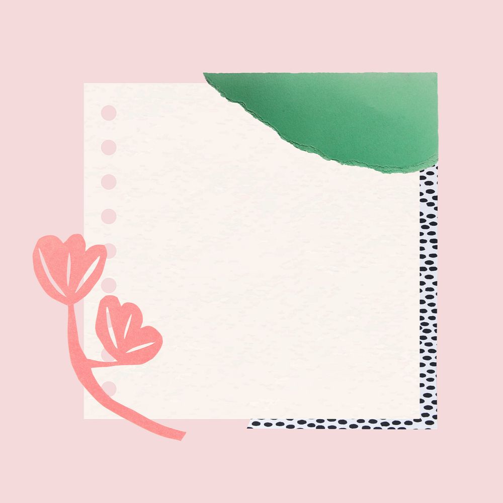 Square elements, cute paper note on pink background