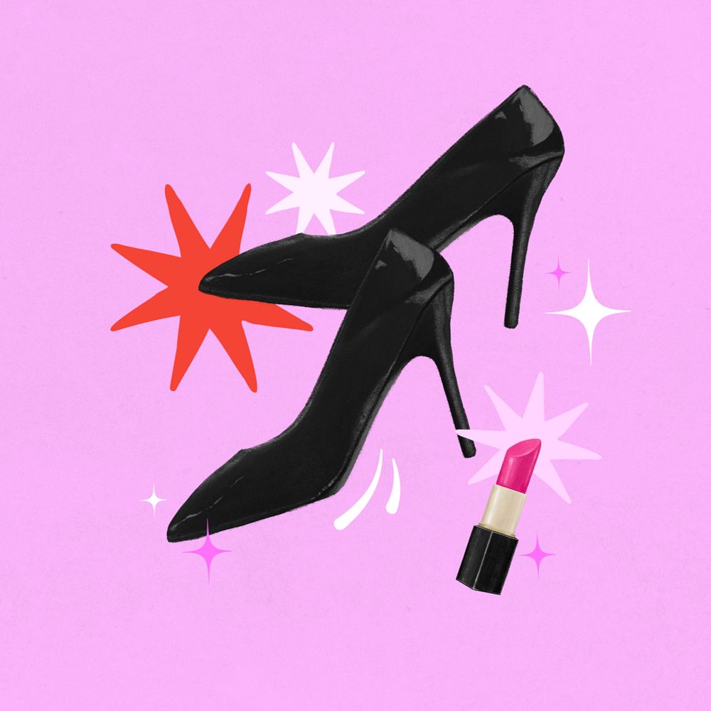 Black high heels, pink lipstick, beauty remix, editable design