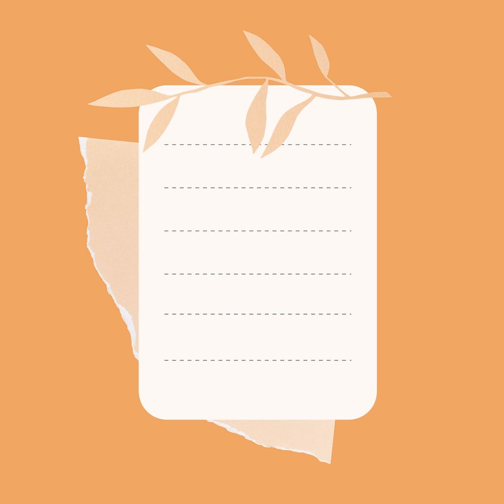 Simple paper note, cute plant doodle on orange background