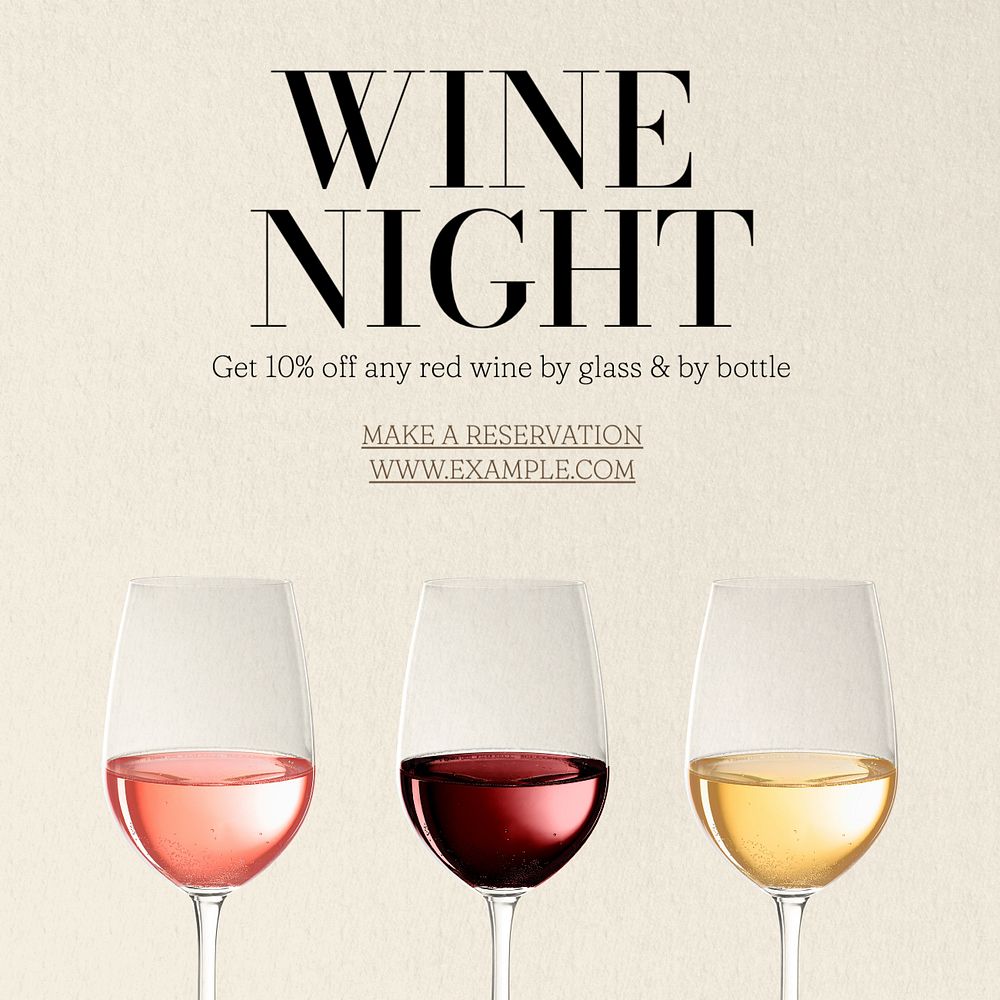 WIne night Instagram post template, editable text