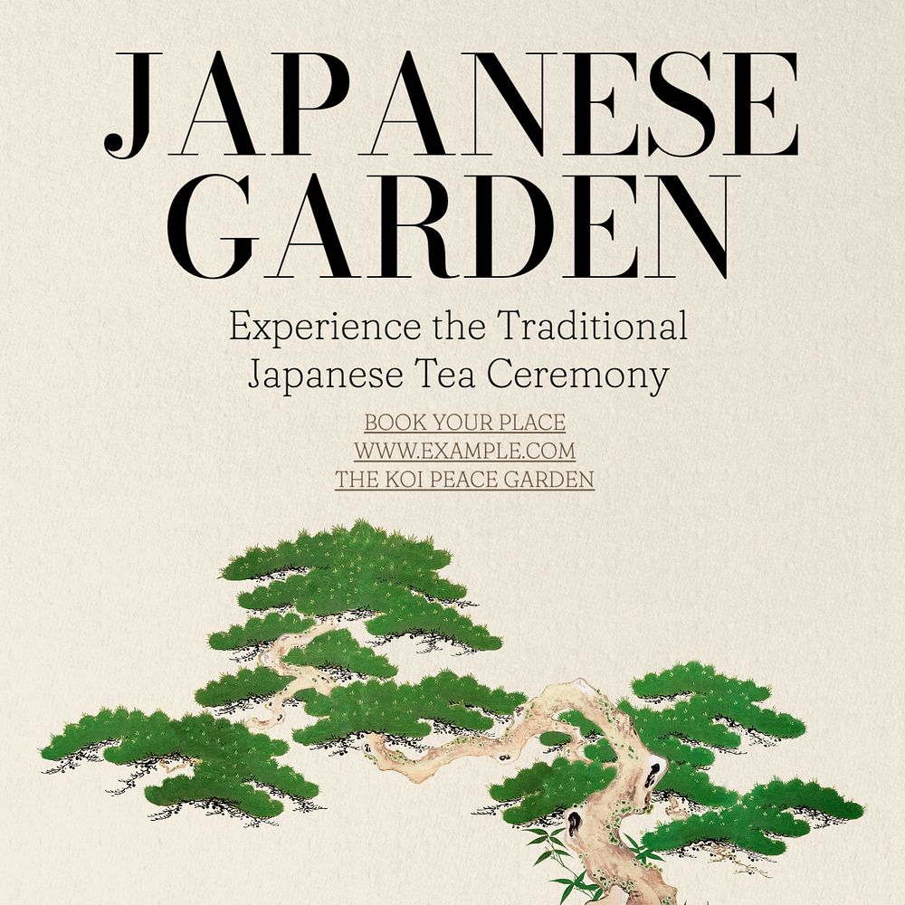 Japanese garden Instagram post template, editable text