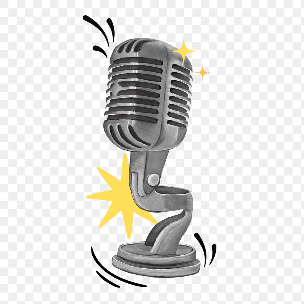 Retro microphone png, standup comedy remix, editable design