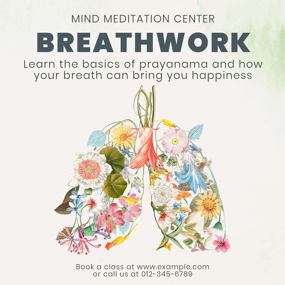 Breathwork exercise Instagram post template, editable text