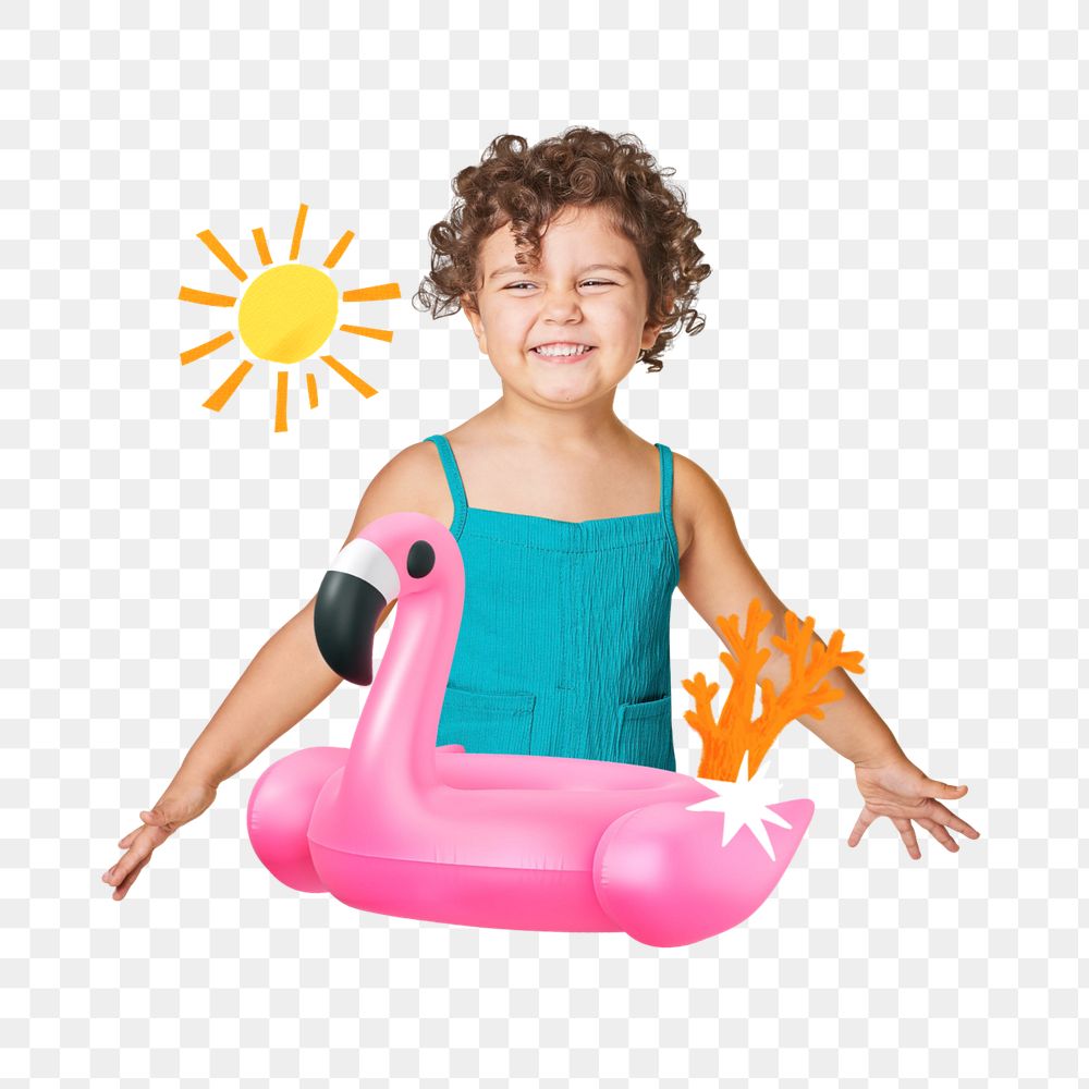 Png element child summer vacation, editable design