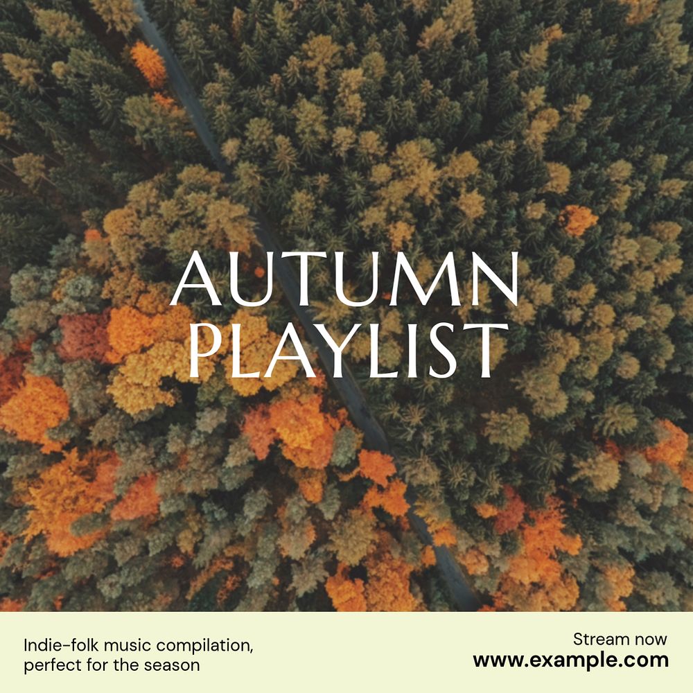 Autumn playlist Instagram post template, editable text