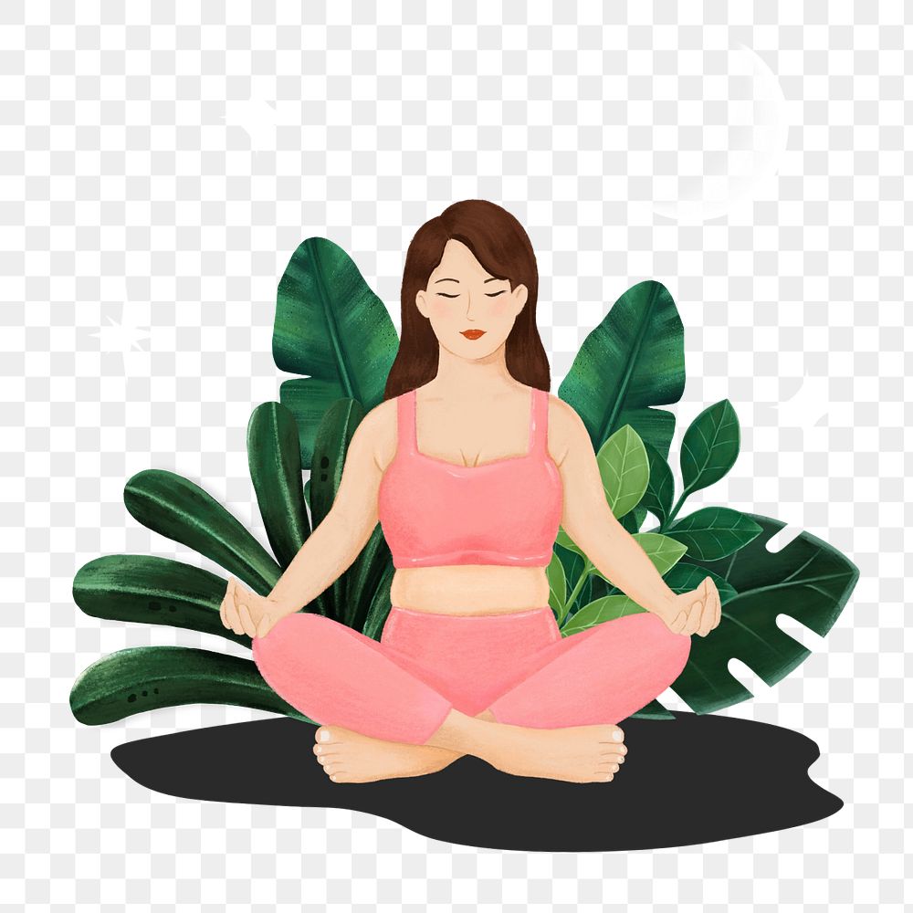 Meditating woman png, wellness character illustration, editable design