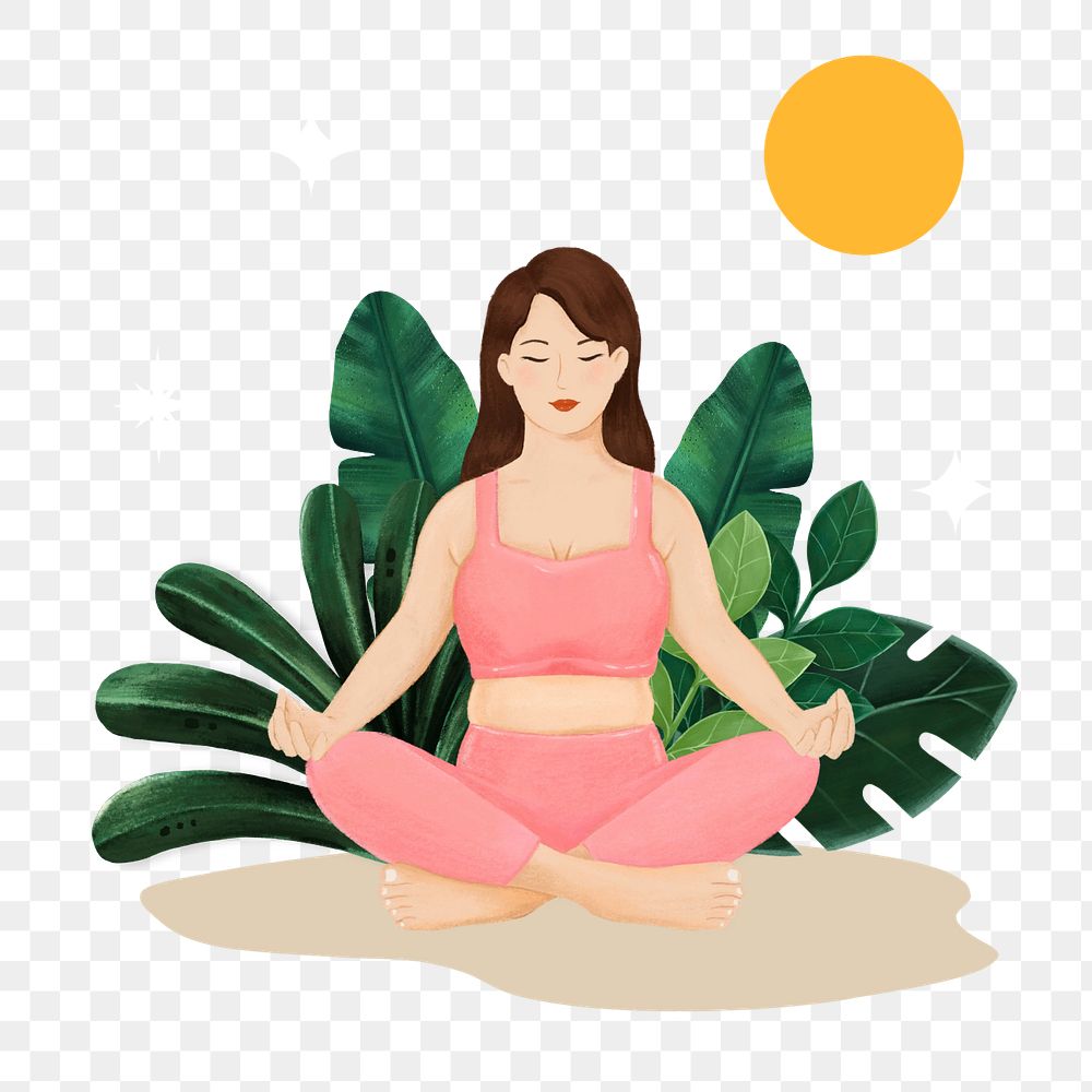 Meditating woman png, wellness character illustration, editable design