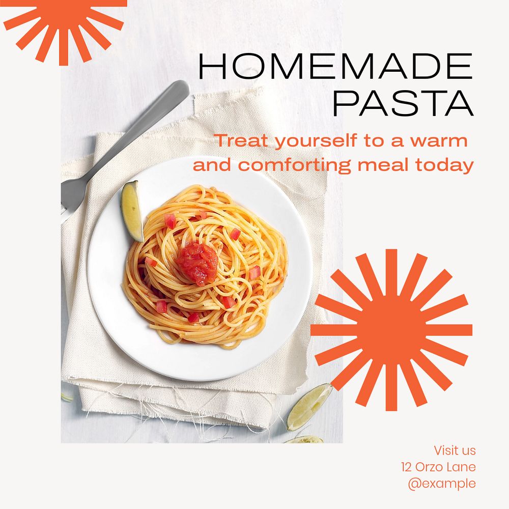 Homemade pasta Instagram post template, editable text