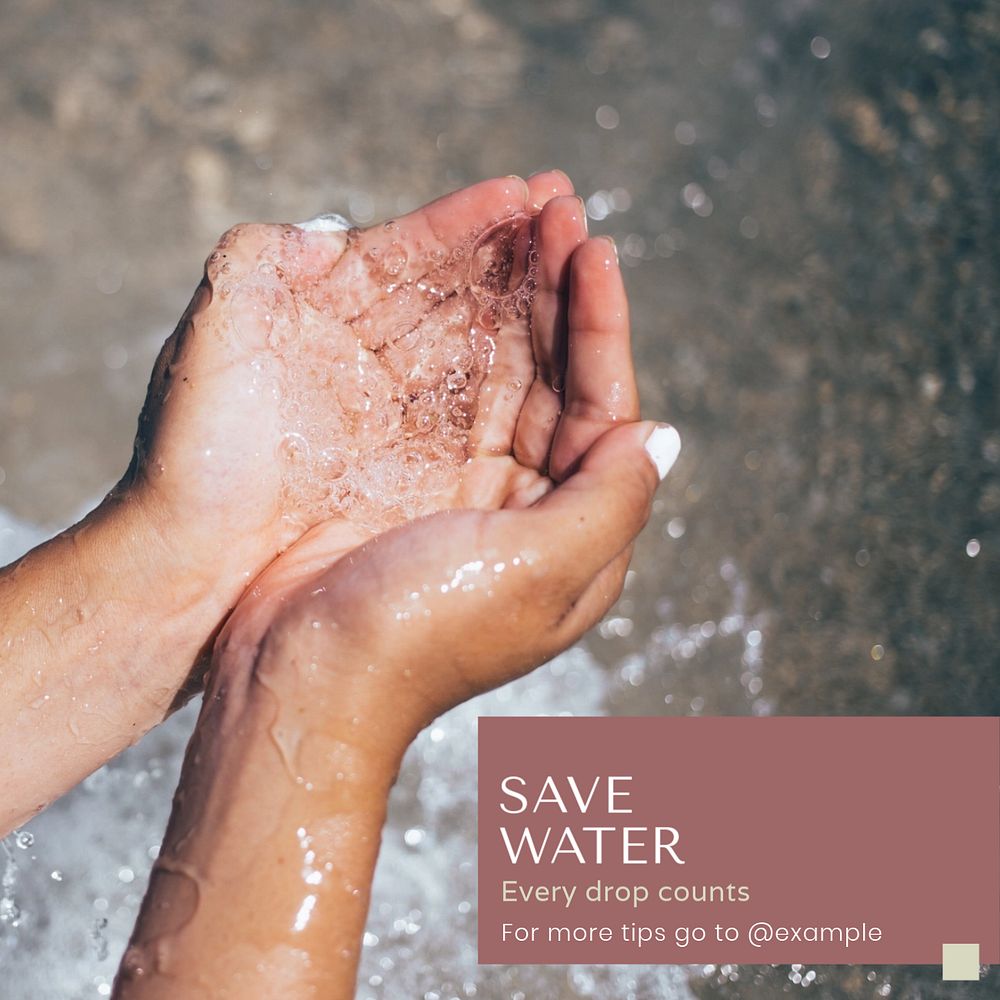 Save water  Instagram post template, editable text