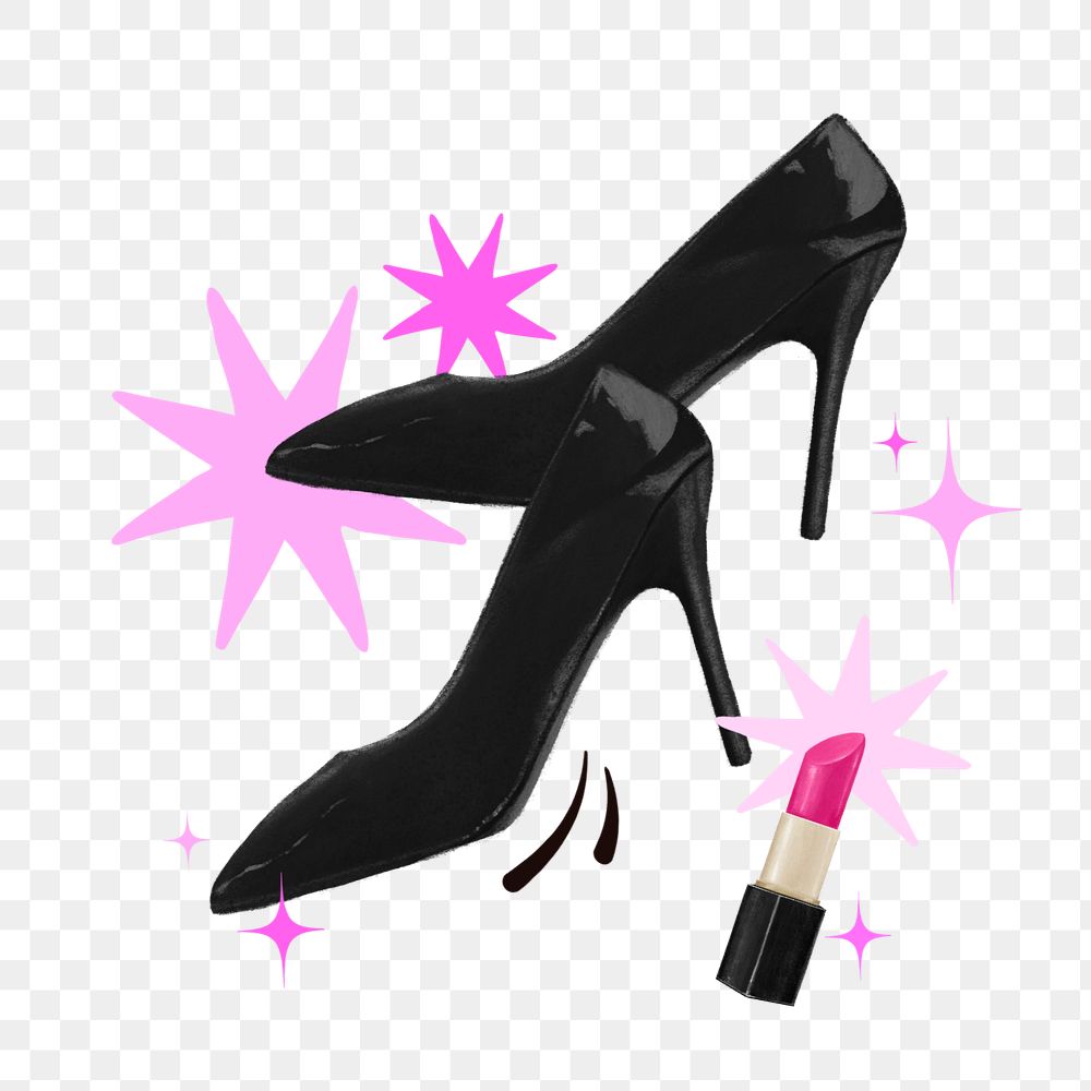 Black high heels png, pink lipstick, beauty remix, editable design