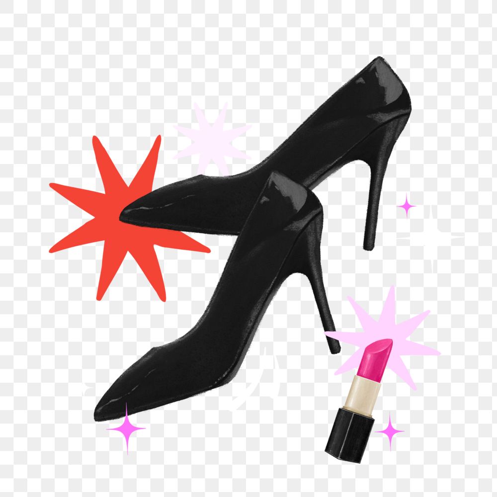 Black high heels png, pink lipstick, beauty remix, editable design