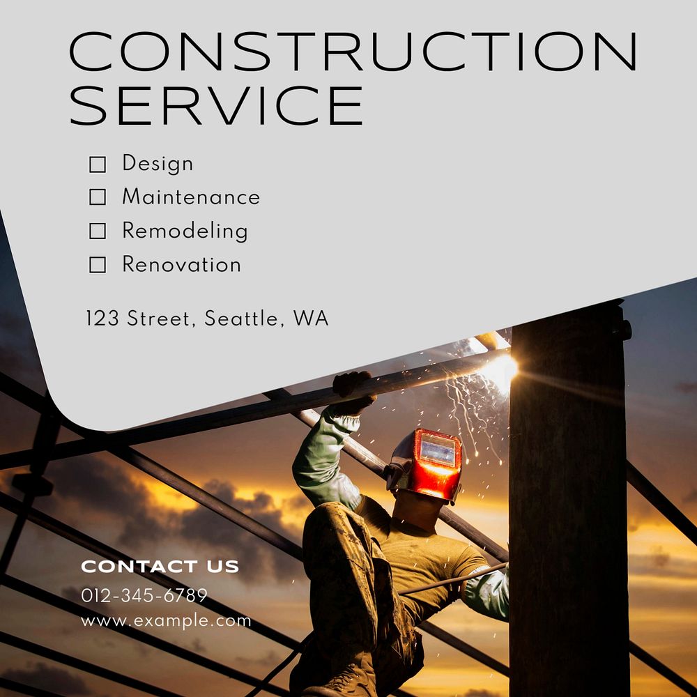 Construction service Instagram post template, editable text