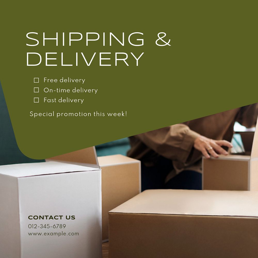 Shipping & delivery Instagram post template, editable text