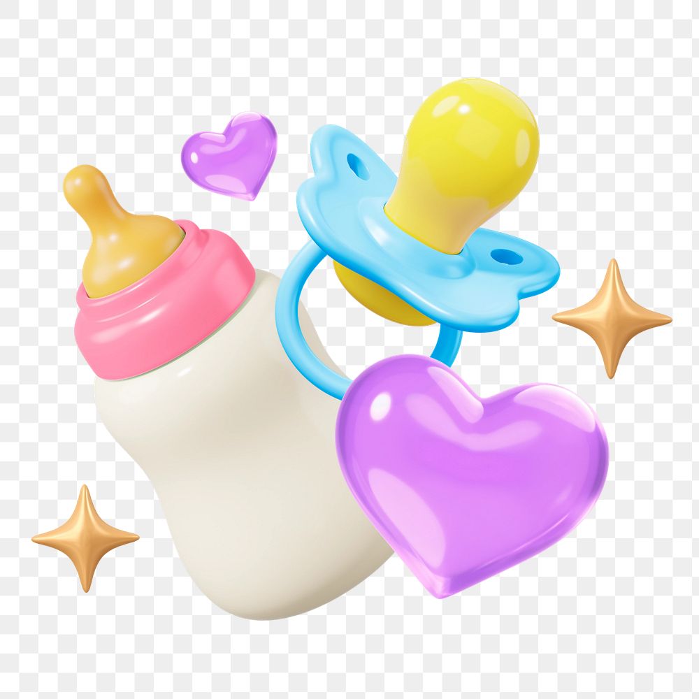 Baby bottle pacifier png, 3D cute remix, editable design