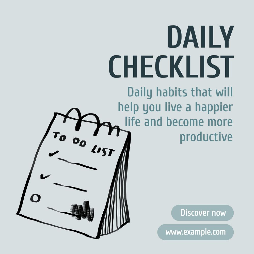 Daily checklist Instagram post template, editable text