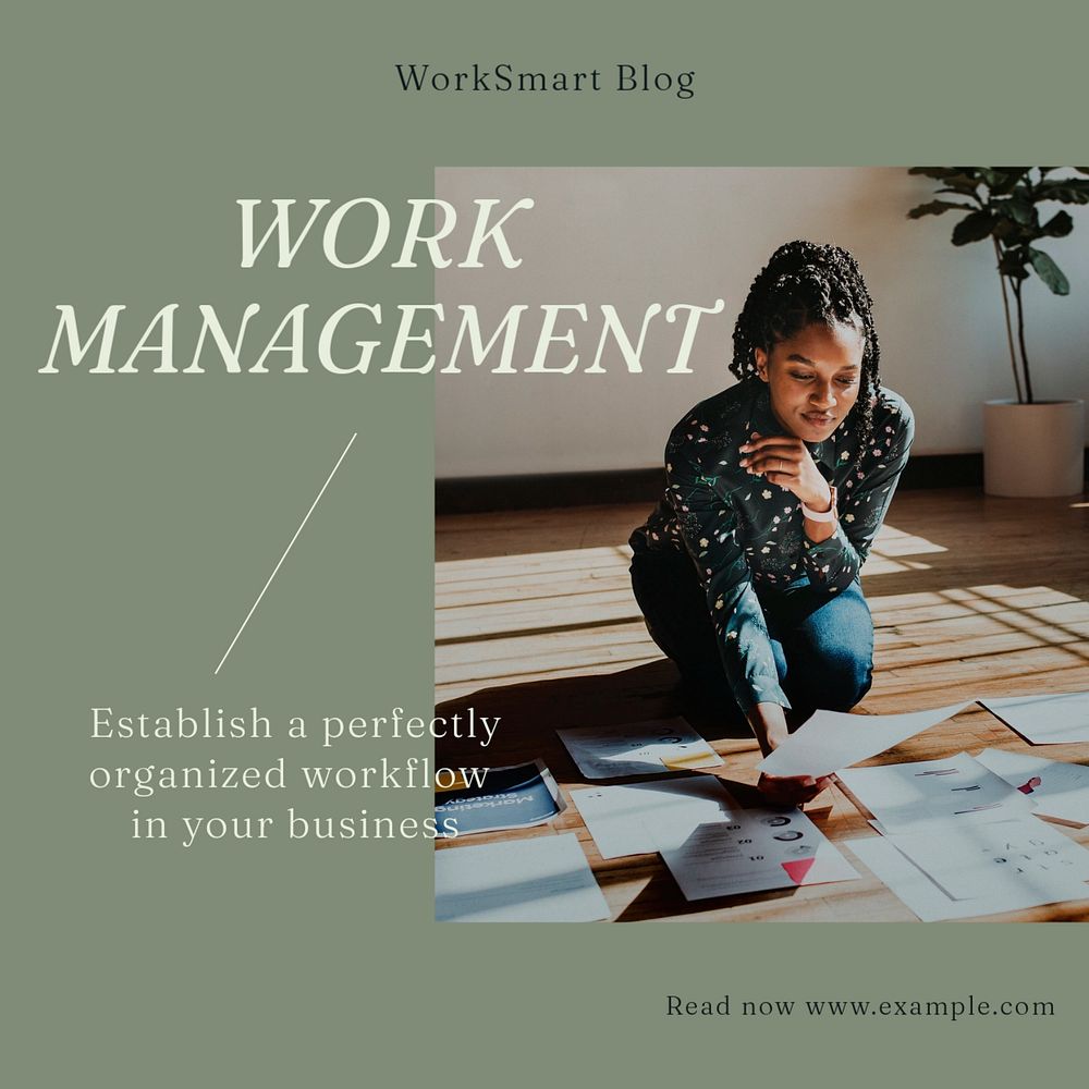 Work management Instagram post template, editable text