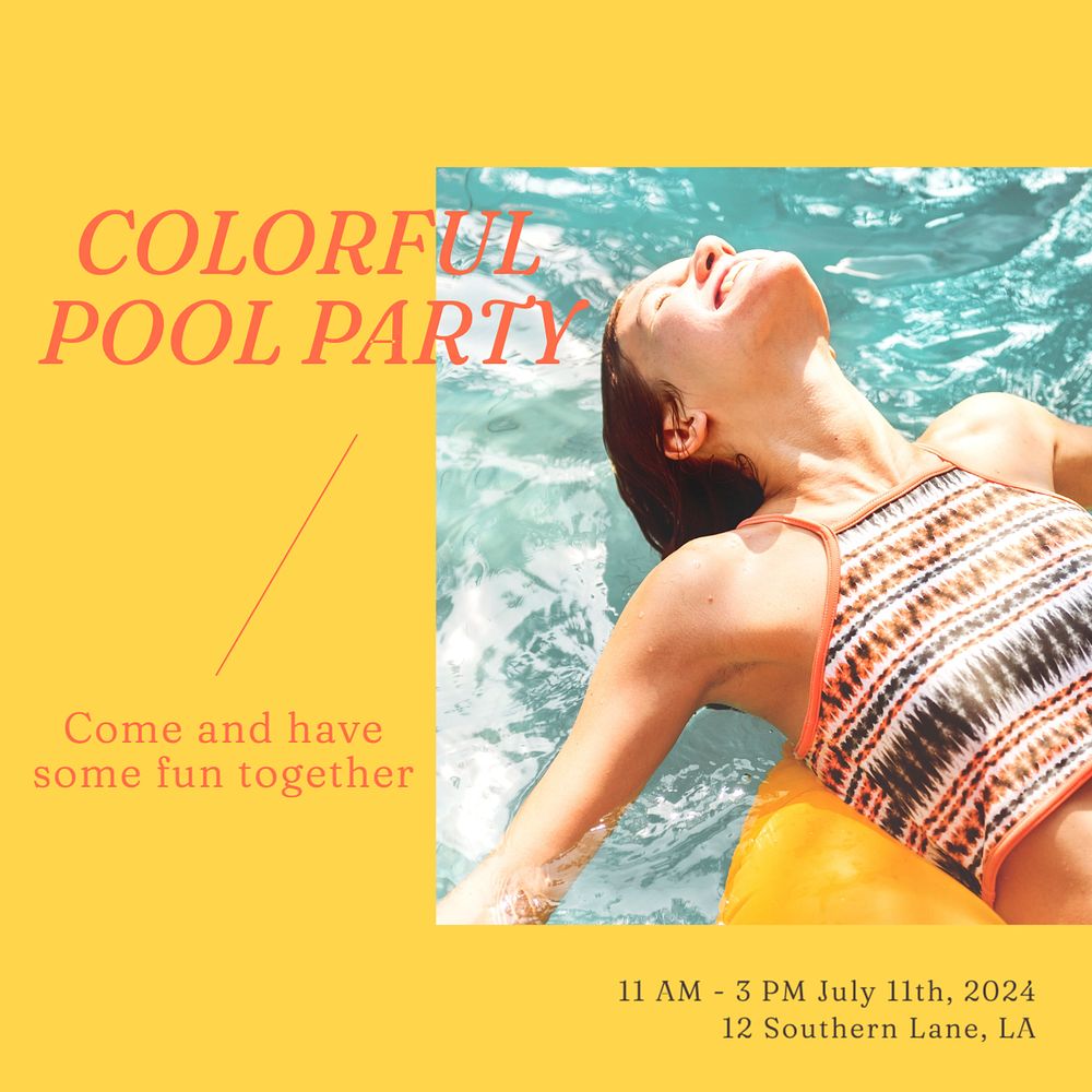 Pool party invitation Instagram post template, editable text