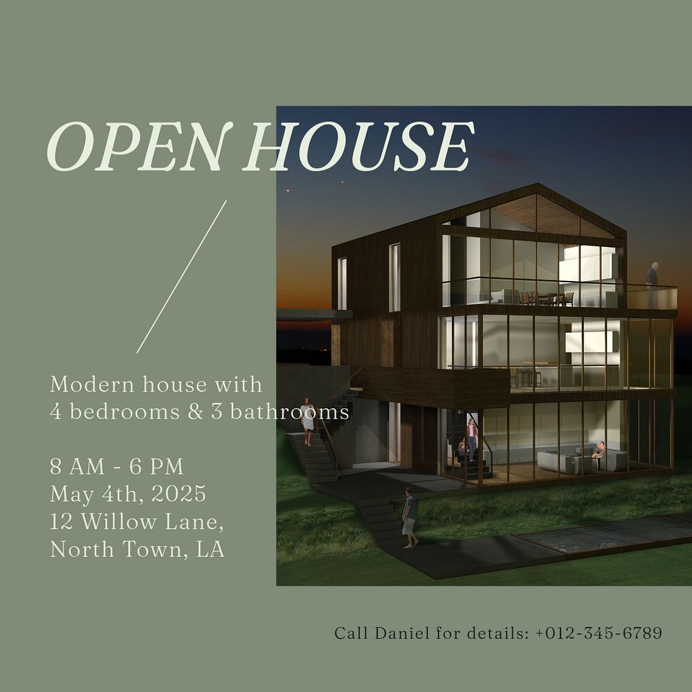 Open house day Instagram post template, editable text