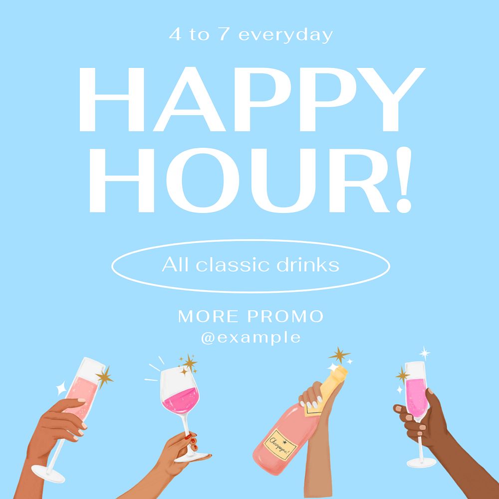 Happy hour Instagram post template, editable text