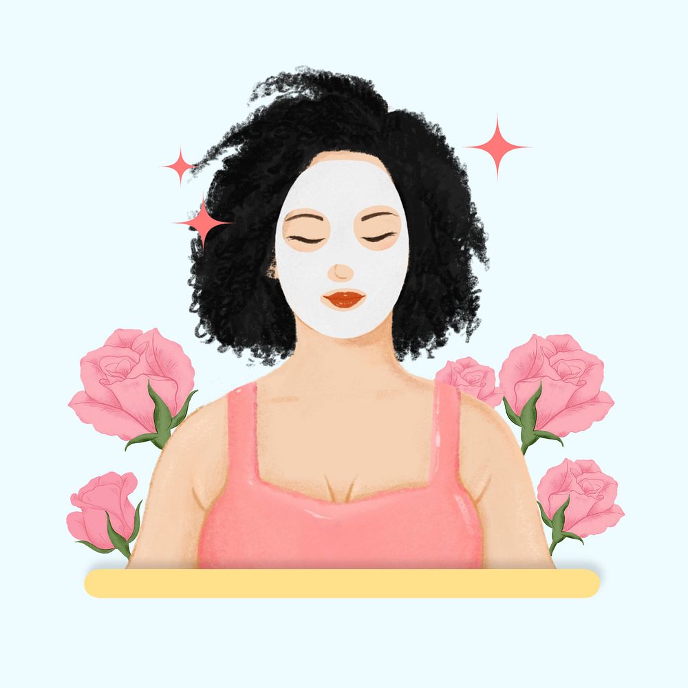 Woman masking face, skincare routine illustration, editable design