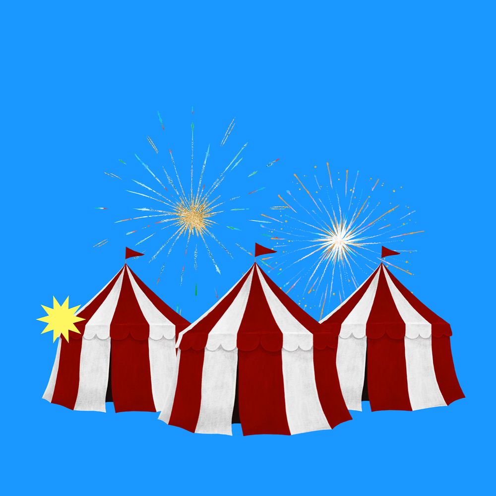 Circus tent fireworks illustration, editable design