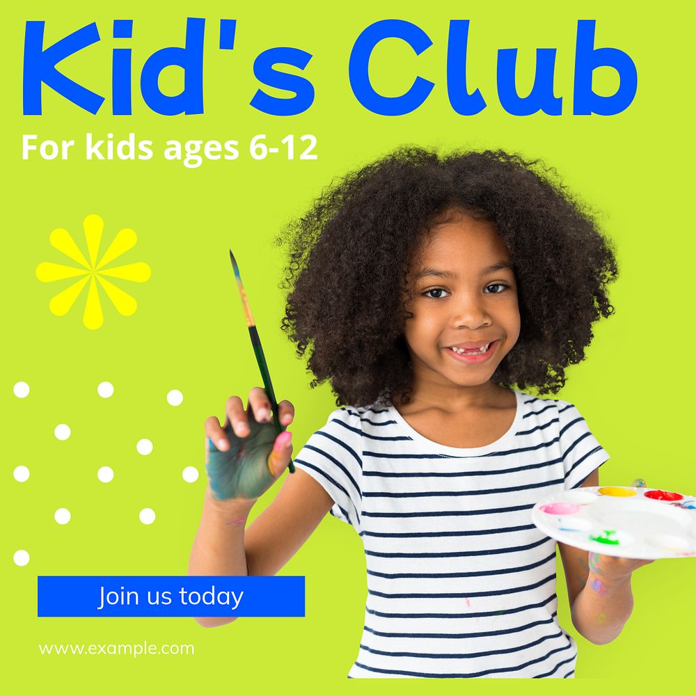 Kid's club Instagram post template, editable text