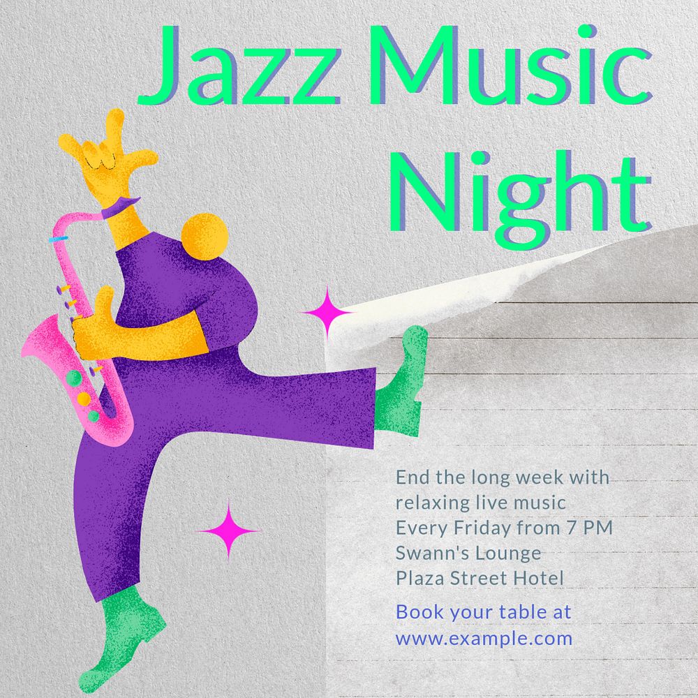 Jazz music night Instagram post template, editable text