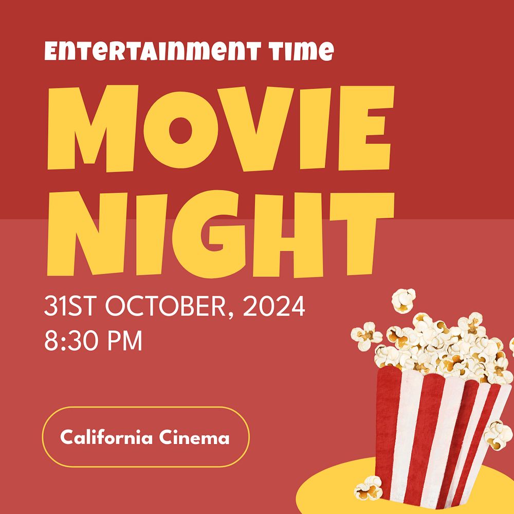 Movie night Instagram post template, editable text