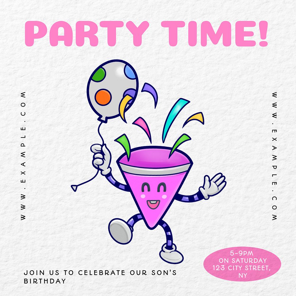 Birthday party Instagram post template, editable text