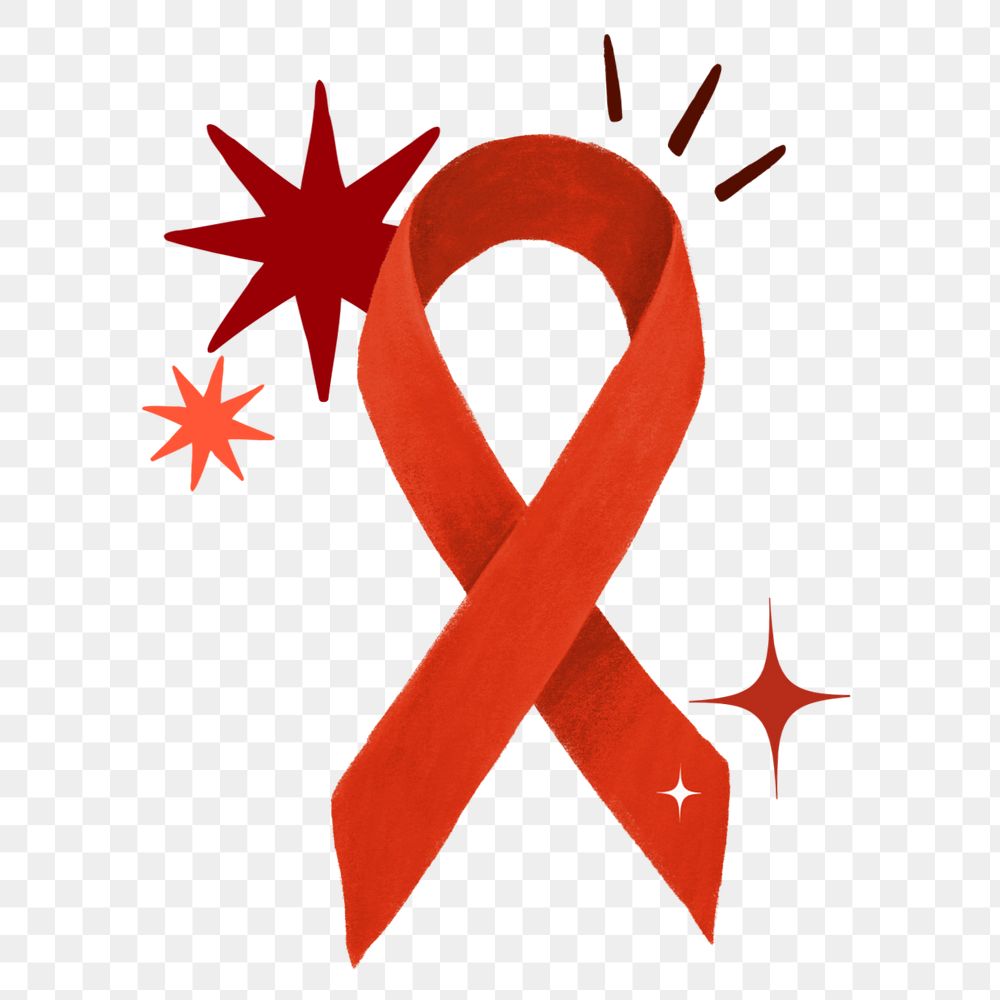 Red ribbon png, HIV/AIDS awareness illustration, editable design