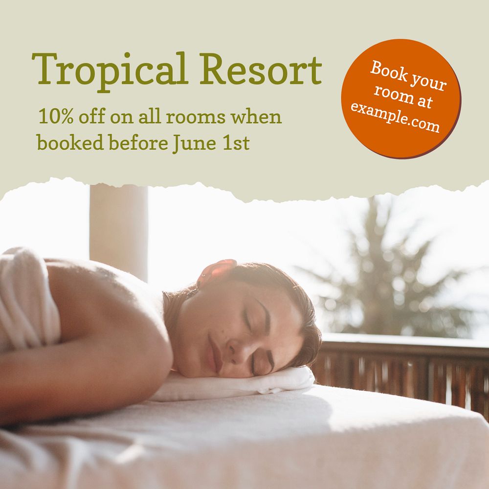 Tropical resort Instagram post template, editable text