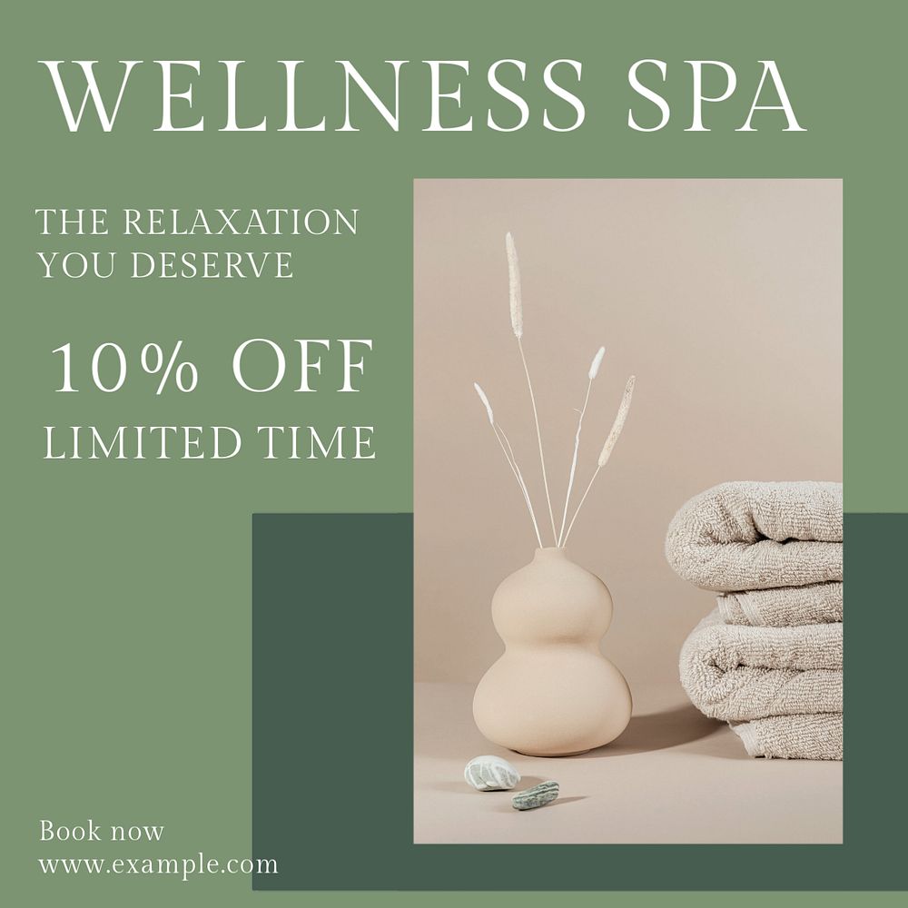 Wellness spa Instagram post template, editable text