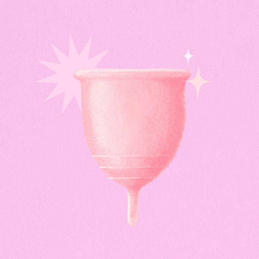 Pink menstrual cup, women's health illustration, editable design