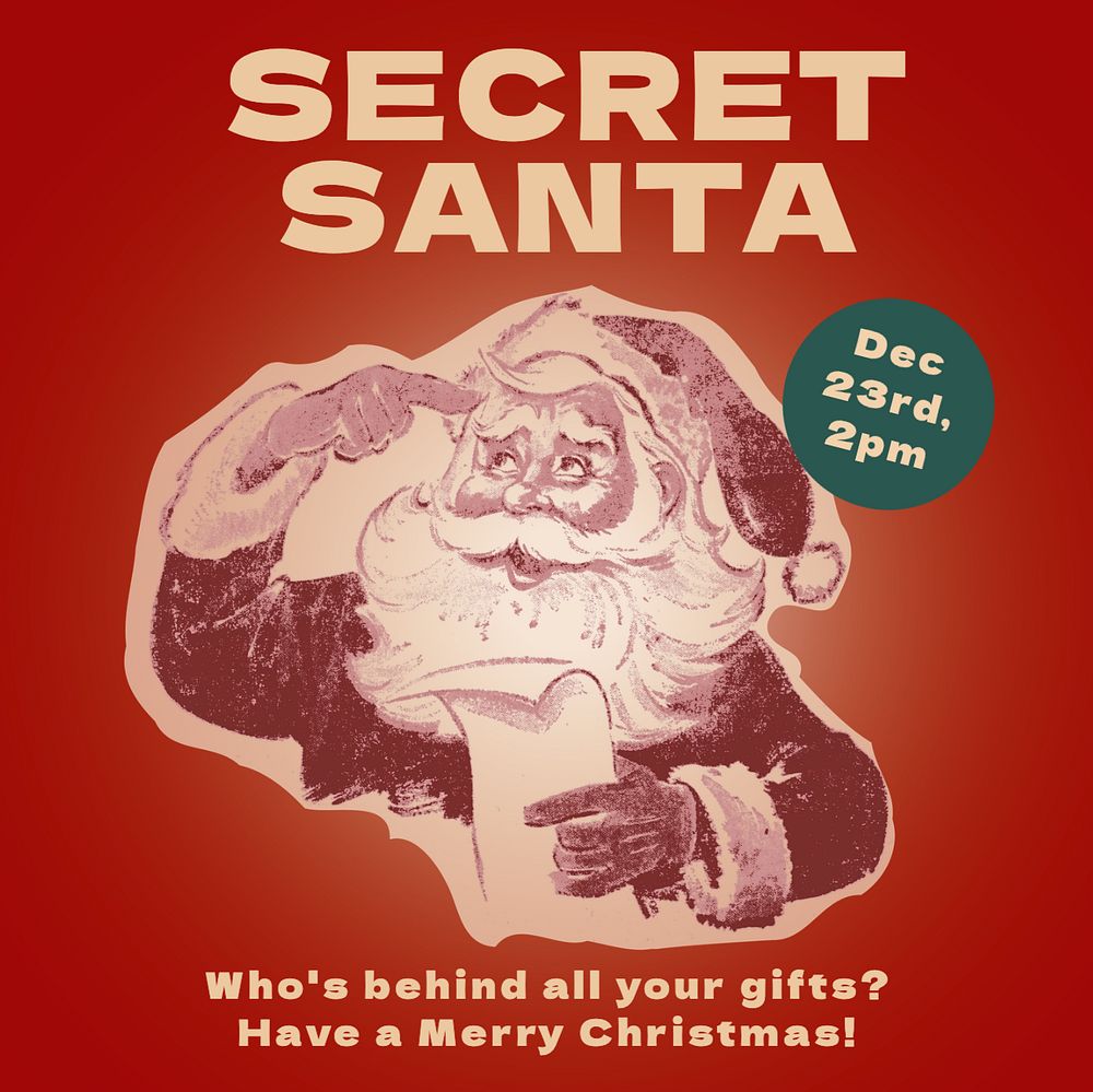 Secret santa Instagram post template, editable text