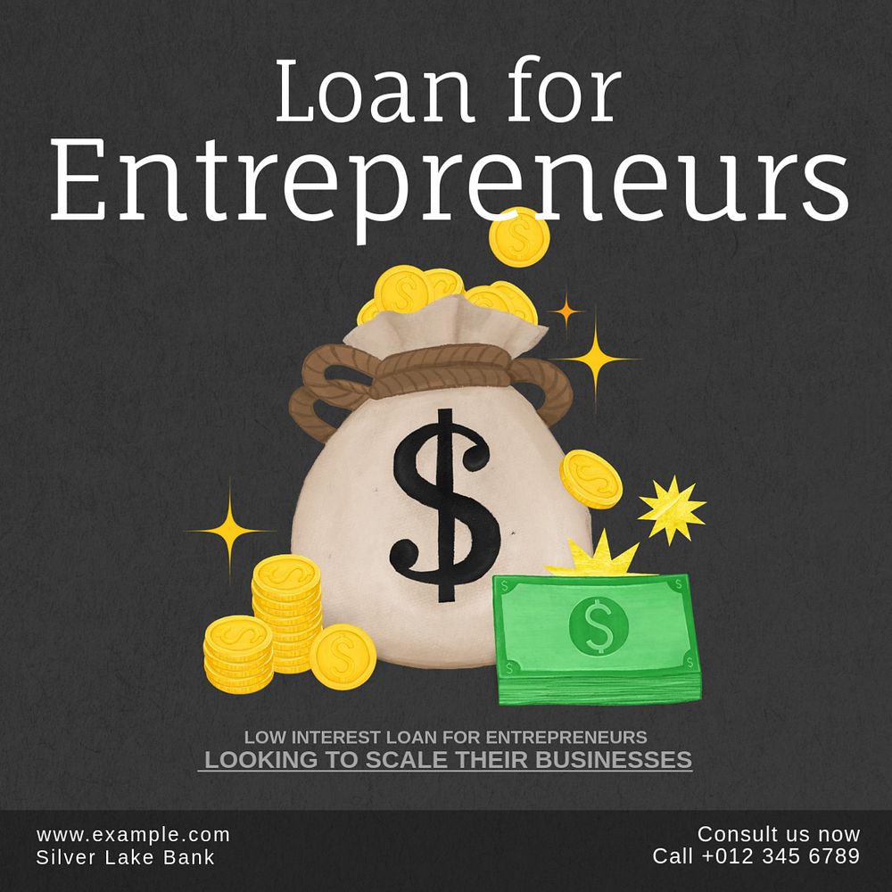 Loan for entrepreneurs Instagram post template, editable text