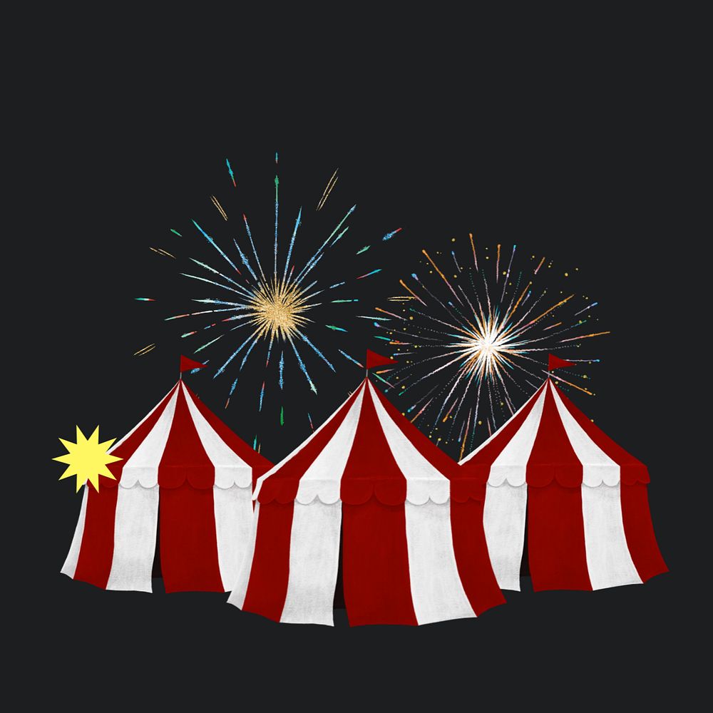 Circus tent fireworks illustration, editable design