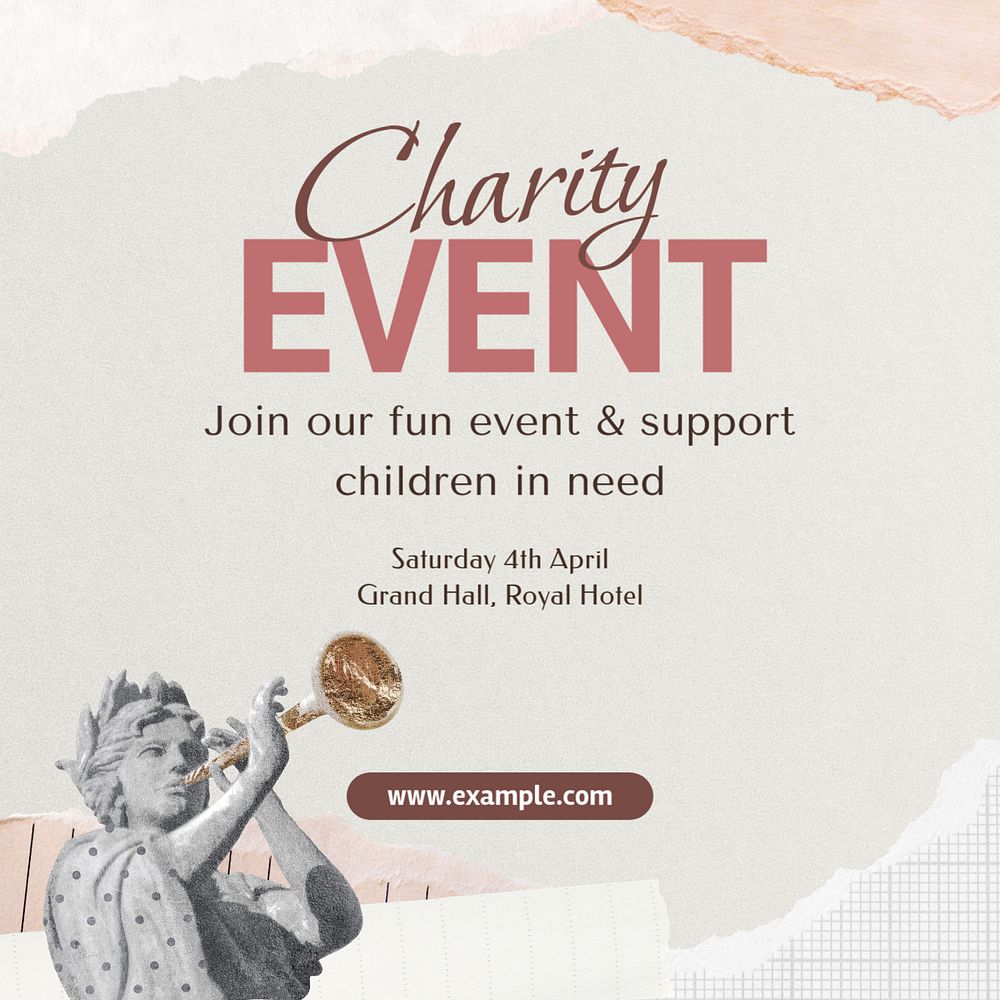 Charity event Instagram post template, editable text