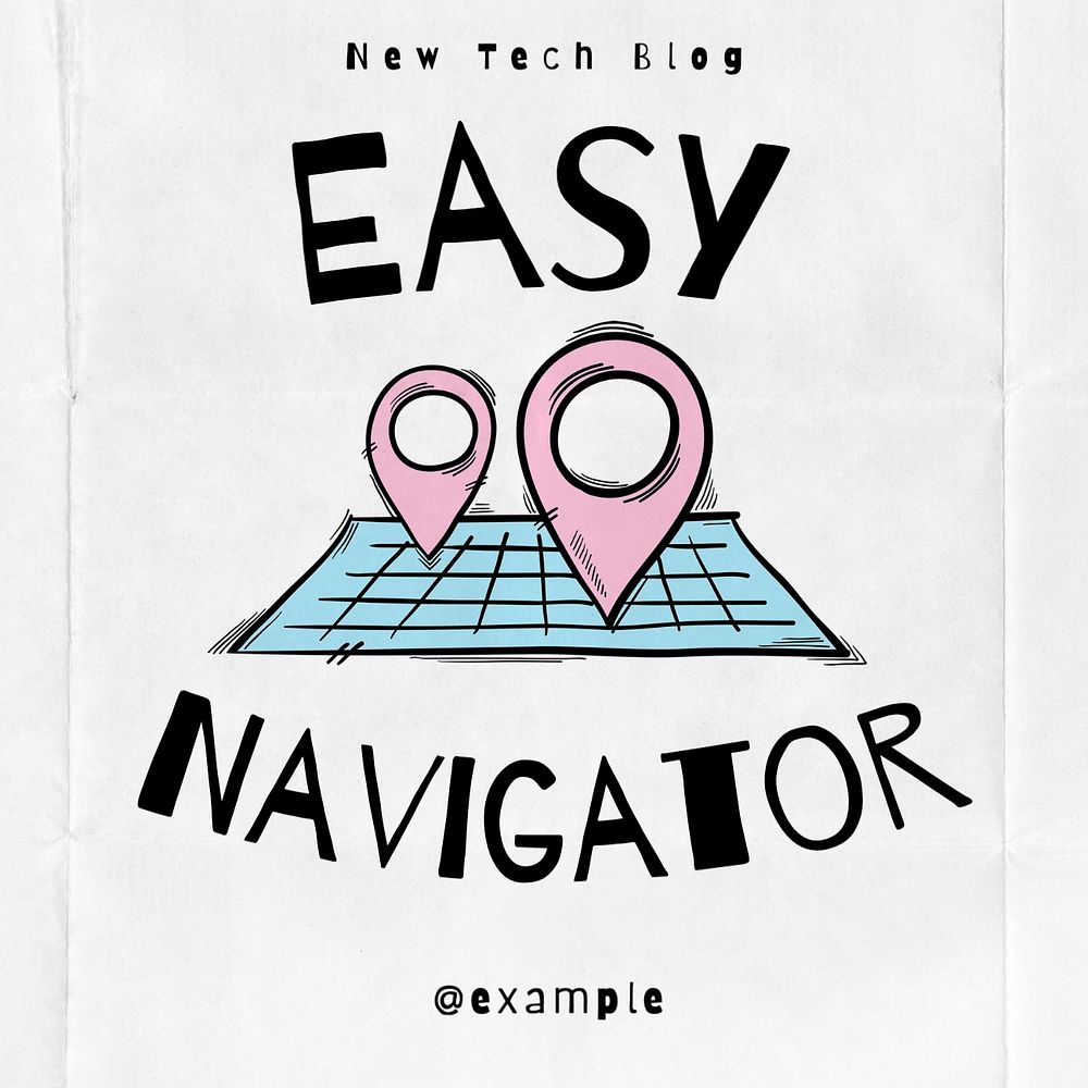 GPS navigation Instagram post template, editable text