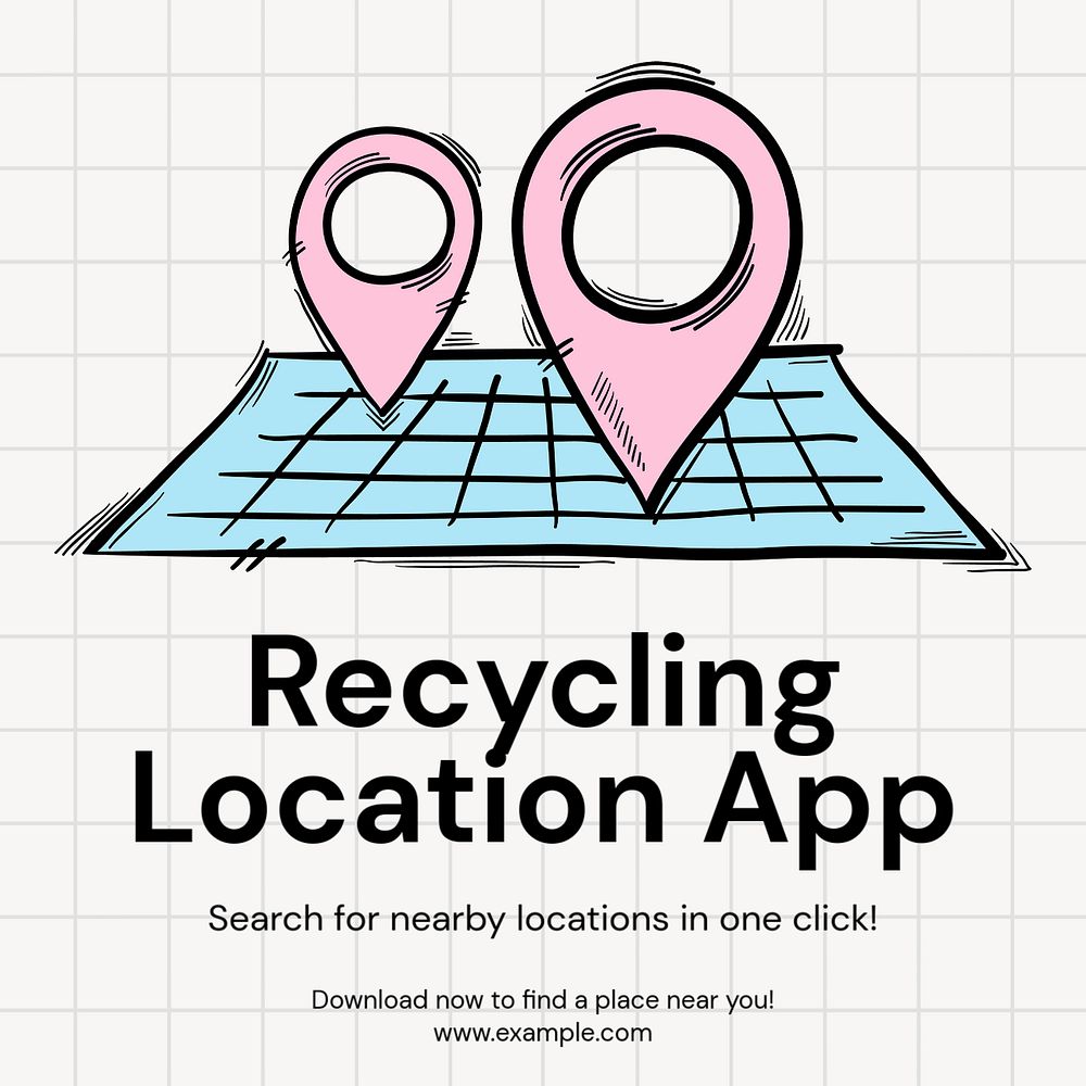 Recycling location app Instagram post template, editable text