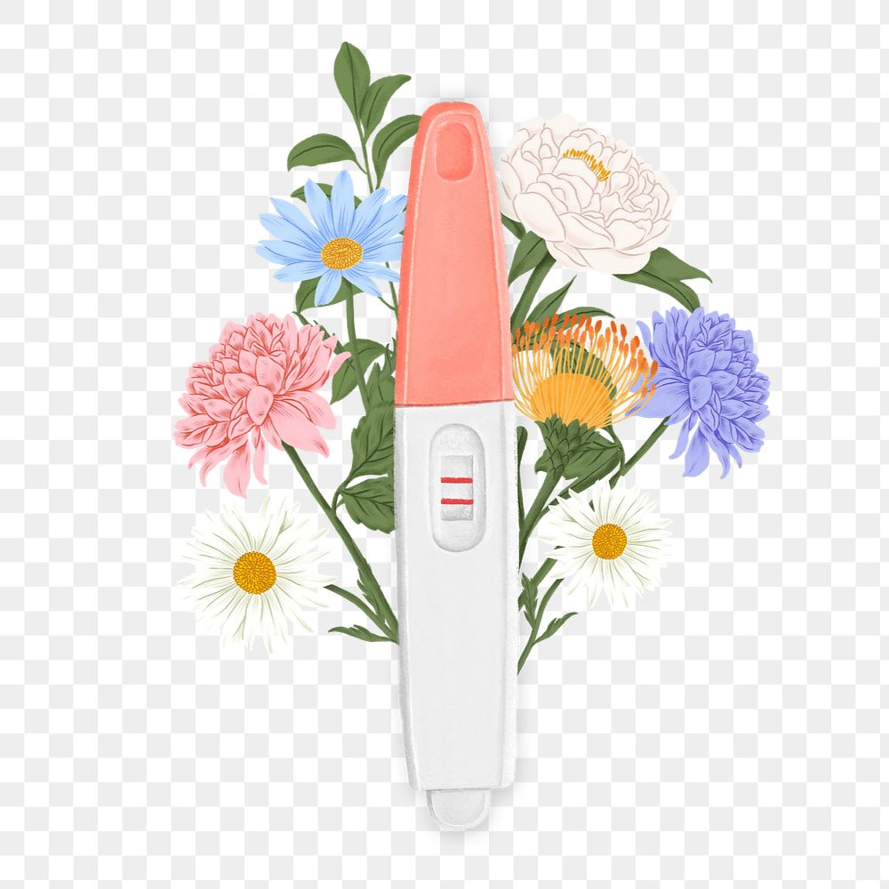 Positive pregnancy test png, women's health, floral remix, editable design