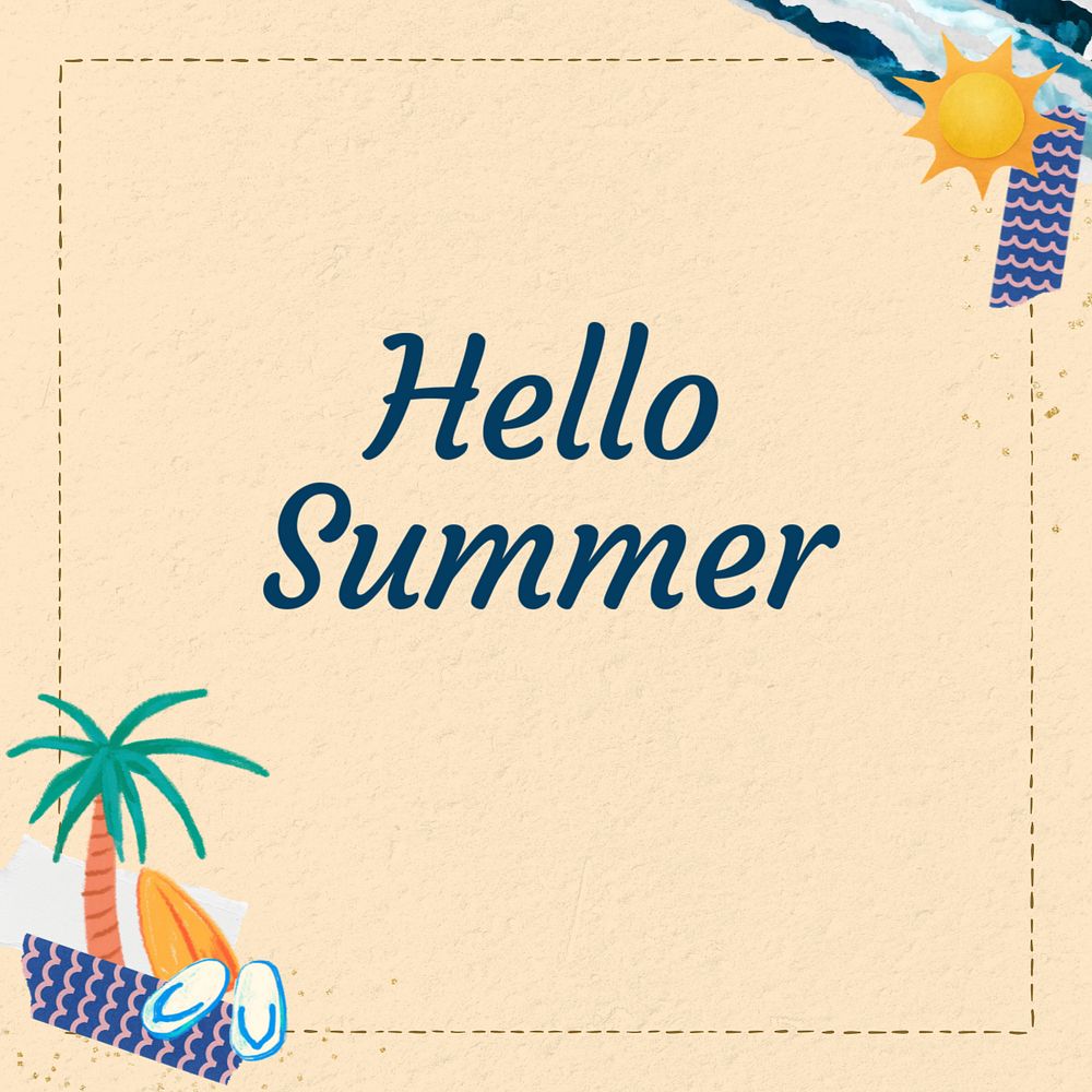 Hello summer Instagram post template, editable text