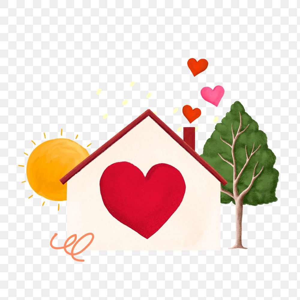 Home with heart png illustration, editable design