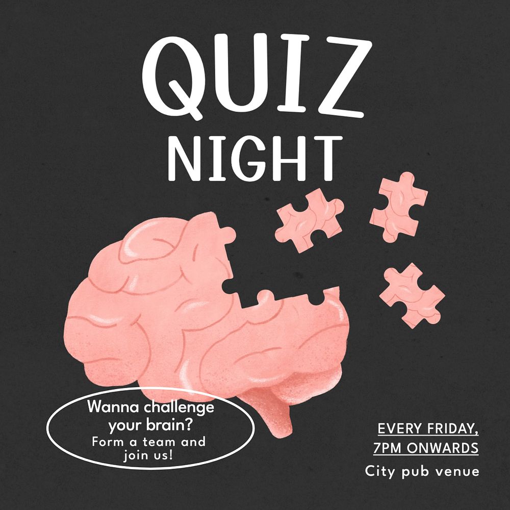 Quiz night Instagram post template, editable text