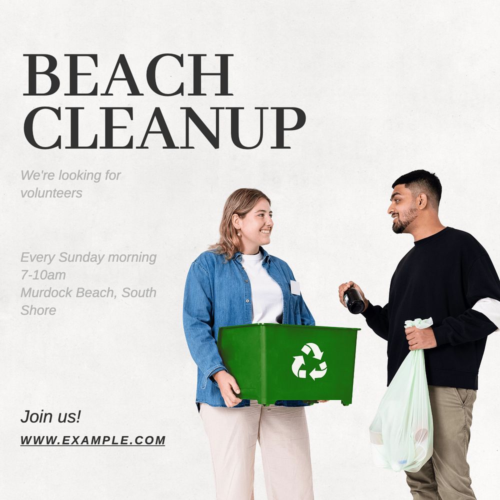 Beach cleanup Instagram post template, editable text