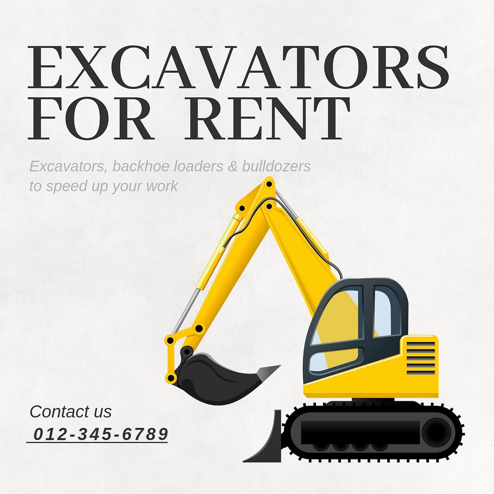 Excavator & heavy equipment Instagram post template, editable text