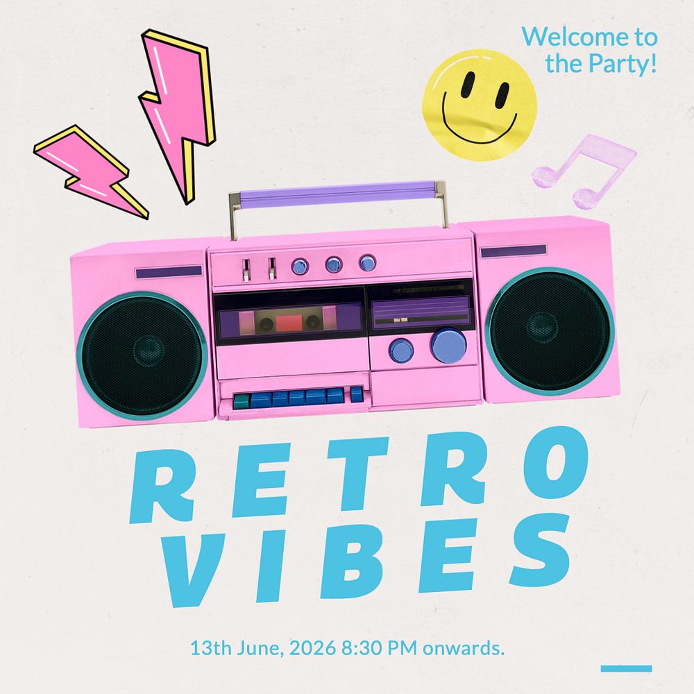 Retro party Instagram post template, editable text